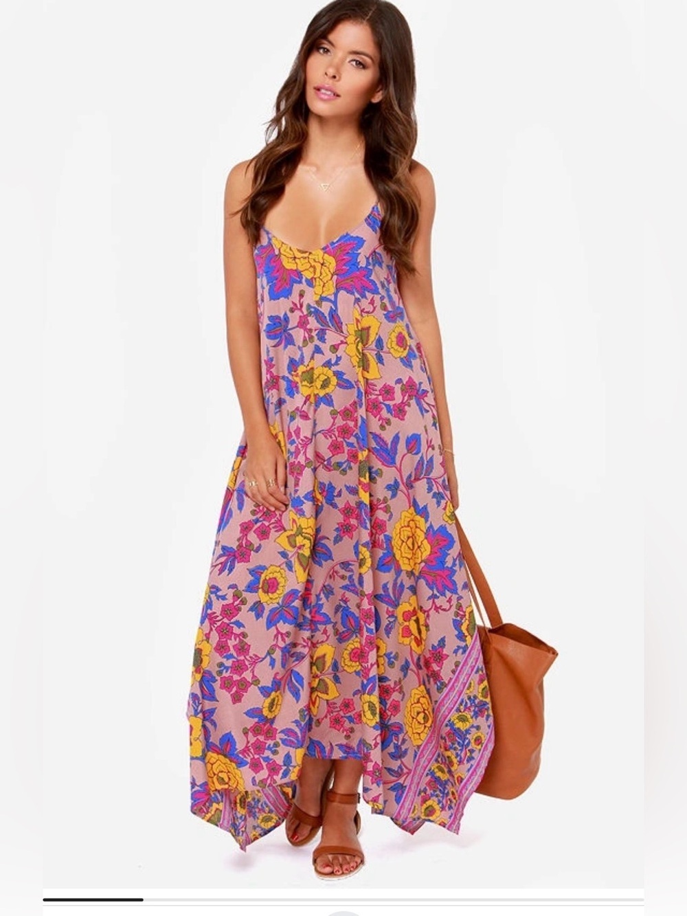 Billabong Pink Maxi Dress with Yellow & Blue Floral Print
